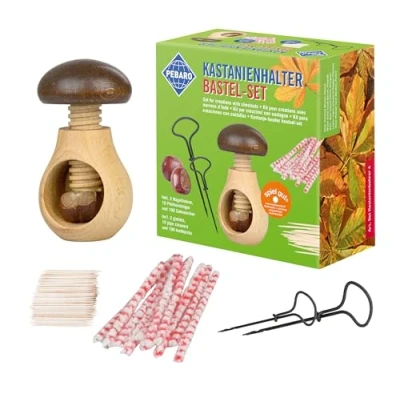 Image of Pebaro setkast4 Chestnut Holder in Mushroom Shape, Craft Set, 2 Drills/Nail Drills mm and 3 mm, Easy to Drill Holes Chestnuts, Crafts with Children, Man