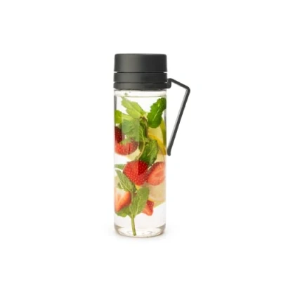 Image of Brabantia Make &amp; Take Water Bottle with Strainer 0.5L Travel Drinking Handle Fruit Sieve Leakproof Infuser Easy Filling Transparent Dishwasher Safe Dark Grey