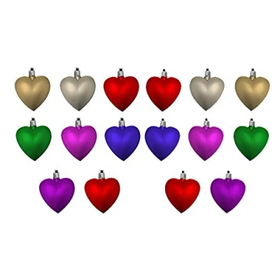 Image of 16 x Multi Coloured 3D Shaped Heart Baubles Hanging Christmas Tree Ornament Window Decoration XMAS Accessories