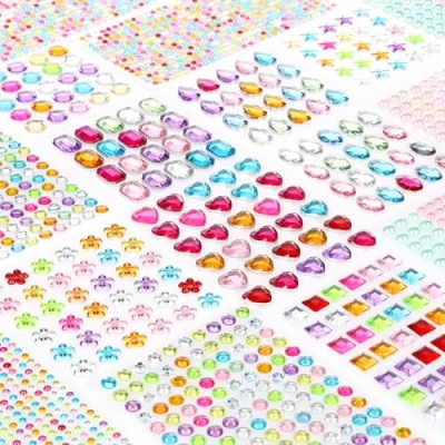 Image of CraftWerk Self Adhesive Glitter Stones 1,782 Pieces Colourful Rhinestones for Creative Projects, Scrapbooking, DIY Craft Accessories in Various Shapes and Sizes
