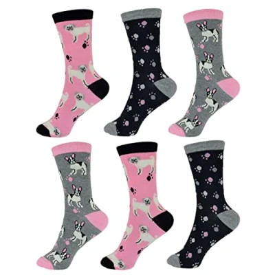 Image of Thingimijigs Ladies Animal Pet Patterned Cotton Rich Ankle Socks 6 Pairs Dog 2