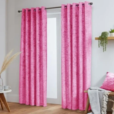 Image of John Aird Crushed Velvet Fully Lined Eyelet Curtains (Pink, 66&quot; Wide x 72&quot; Drop)