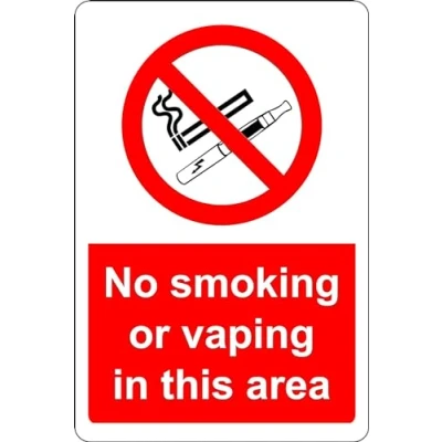 Image of No smoking or vaping in this area Safety sign 1.2mm Rigid plastic 200mm x 150mm Case (Pack of 10)