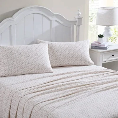 Image of Laura Ashley Home King Sheets, Cotton Flannel Bedding Set,4 pcs, Brushed for Extra Softness &amp; Comfort (Evie Pink, King), Evie Pink/Green/White