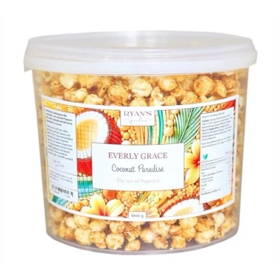 Image of Everly Grace Popcorn coconut Paradise, 600 g bucket with tropical notes from our manufactory in Augsburg, Germany