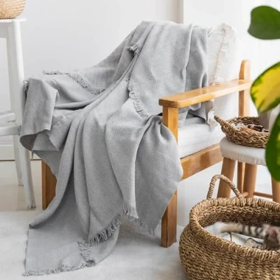 Image of Milam London Cotton Throw Blanket Soft Throws For Armchairs, Sofa, Settee Single Bed Throw, Grey 170 x 200 cm