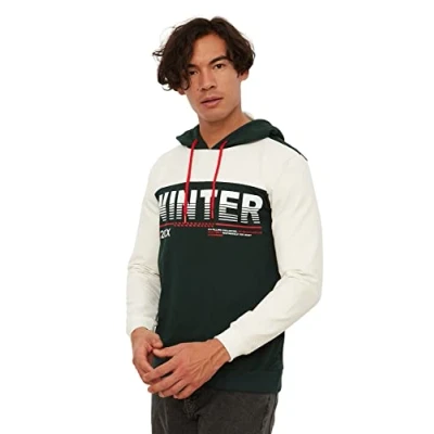 Image of Trendyol Men&#039;s Hood Plain Regular Sweatshirt, Green, M UK