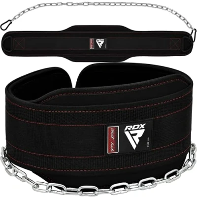 Image of RDX Dip Belt with Heavy Duty 36 Inch Adjustable Steel Chain, Dipping Chin Pull Ups Gym Training Weight Lifting Bodybuilding Powerlifting Workout, 6 Padded Neoprene Back Support Men Women Fitness