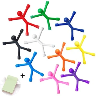 Image of Refrigerator Magnets, 10 Pcs Novelty Mini Man Flexible Fridge Cute Rubber Magnet Men Magnets Magnetic Toy For Kids + 100 Sheets/Pad post it notes