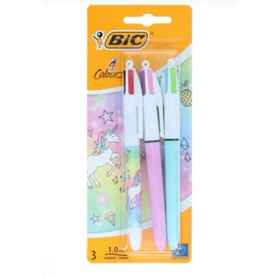 Image of Bic 4 Colours Unicorn Ballpoint Pens Assorted Ink (Pack of 3), Pastel
