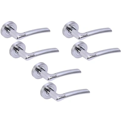 Image of HANDLEZONE® 3 Sets Columba Lever On Round Rose Door Handles, Internal Passage Latch Handles Dual Finish Polished/Satin Chrome