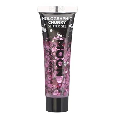 Image of Holographic Chunky Face &amp; Body Glitter Gel by Moon Pink Cosmetic Festival Paint for Face, Body, Hair, Nails 12ml