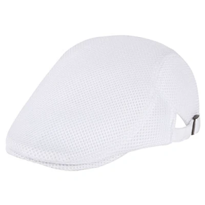 Image of Douoiussluka Mens Breathable Mesh Summer Duckbill Hat Newsboy Beret Ivy Cap Cabbie Flat Soft, White