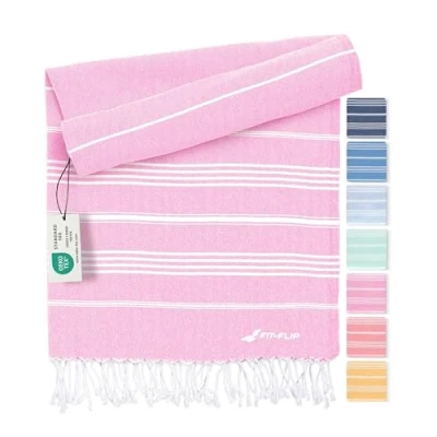 Image of Fit Flip hammam towel beach XXL made from 100% recycled cotton Quick drying Turkish towels, fouta, pestemal towels ideal as a blanket Rose 200x200cm Sultan