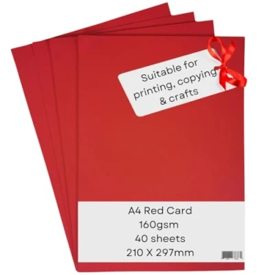 Image of A4 Red Card Paper Printer 160gsm 40 Sheets Coloured Craft Suitable for Craft, Printing, Copying, Photocopiers