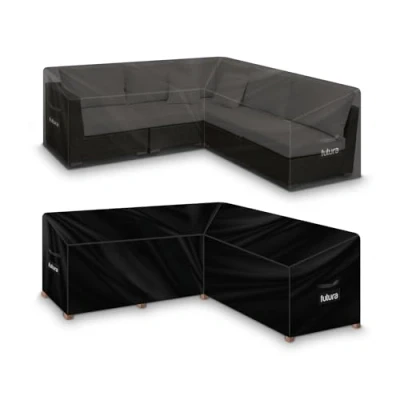 Image of Futura V Shaped Garden Furniture Covers Waterproof 215x215x80cm, 420D Oxford Fabric Outdoor Table, Patio &amp; Rattan Covers, PVC Lined, Air Vents and UV Safe
