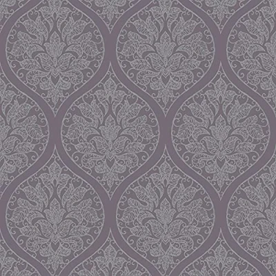Image of Galerie 7008 Emporium Ogee Wallpaper, Purple/Silver, 10m x 53cm
