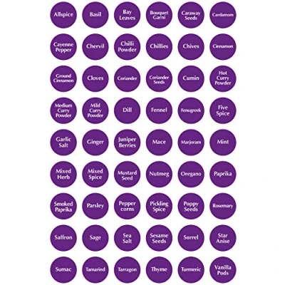 Image of 54 x Spice/Herb Storage Jar Kitchen Home Cooking Labels Stickers Decals 30mm (Purple with White Text)