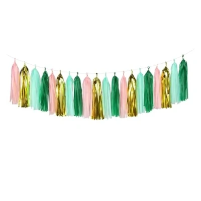 Image of Fkereg 20 Pieces Tissue Paper Tassel Garland, Birthday Garland Party Decor, Metallic Fringe Balloon Banner Tails for Classroom Baby Shower Gender Reveal Hanging Decoration, F