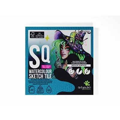 Image of Artgecko Pro Watercolour Sketch Tile 148mm Square 20 Sheets 300gsm White Cartridge Paper