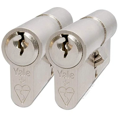 Image of Yale KM3030 NP KA KM Superior 1 Star Euro Cylinder Lock Keyed Alike 30/30 (70mm) / 30:10:30 Nickel Finish High Security 2 Cylinders