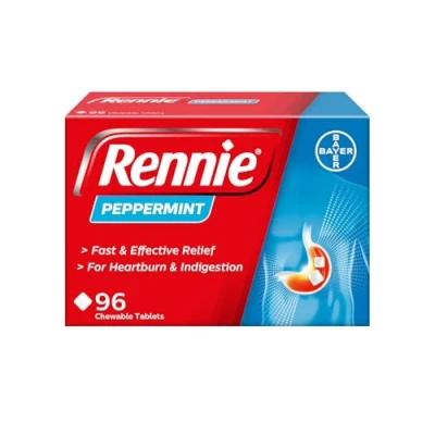 Image of Rennie Antacids, Peppermint Flavour, 96 Count (Pack of 1)