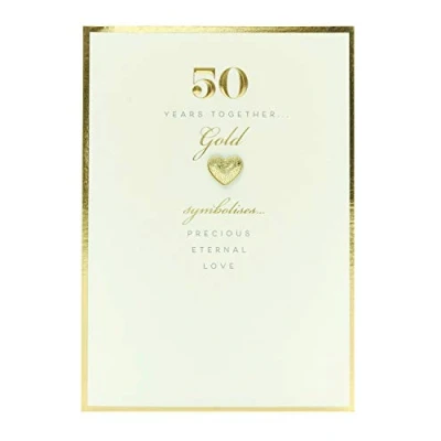 Image of UK Greetings 50th Wedding Anniversary Card for Him/Her/Friend Gold Heart Design, redbeigeyellowbrown, 127mm x 178mm