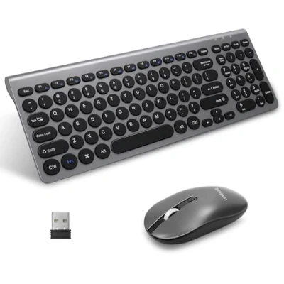 Image of LeadsaiL KF29 Wireless Keyboard and Mouse Set, USB Compact Computer Keyboards Combo, QWERTY UK Layout for HP/Lenovo Laptop Mac Grey