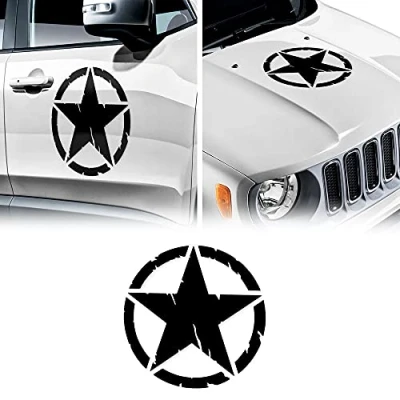 Image of 4R Quattroerre.it 2 x 17110 Army Star Stickers for Jeep Renegade Car Bonnet Front Door Diameter 33 cm Matt Black