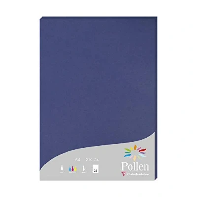 Image of Clairefontaine Ref 24284C Pollen Coloured Paper (Pack of 25 Sheets) A4 (210 x 297mm), 210gsm Paper, Inkjet &amp; Laser Printer Compatible, Acid Free Night Blue