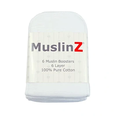 Image of MuslinZ 6pk Reusable Cloth Nappy Boosters, Inserts 6 Layers of 100% Cotton Muslin Insert Diaper Booster