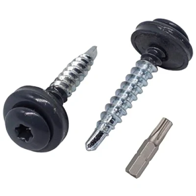 Image of (Pack of 30 pcs) Metal Roofing Torx Screws, 4.8 x 35 mm Painted Self Drilling Screws With EPDM Washers, Sheet Screw (30, Anthracite Grey RAL 7016)