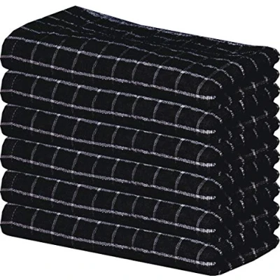 Image of beSunshine 1x to 12x Pack 100% Egyptian Cotton Jumbo Country Check Terry Tea Towels Kitchen Dish Towel (Black, 1)