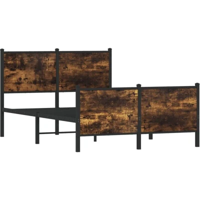 Image of vidaXL Metal Bed Frame/Home Base Smoked Oak 120x200 cm Sturdy Steel Double Frame with Extra Storage Space