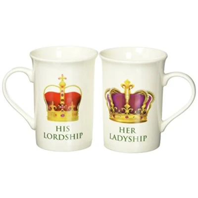 Image of The Leonardo Collection LP33365 Two Her Ladyship and His Lordship Mugs Fine China Gift Set, Porcelain, White