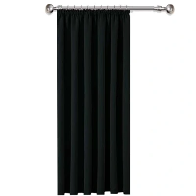 Image of AMEHA Blackout Curtains Pencil Pleat Black for Bedroom 66x84 Inch Thermal Insulated Super Soft Door 1 Panel with Tieback