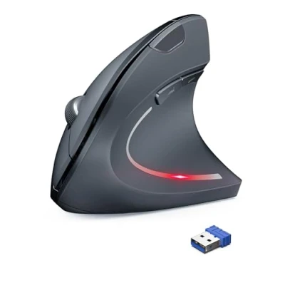 Image of TechRise Ergonomic Mouse, 4800 DPI Wireless Vertical 2.4G Optical Computer Mouse with 5 Adjustable DPI, Silent 6 Ergo Buttons for PC/Laptop/Mac, Grey