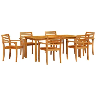 Image of vidaXL Acacia Wood 6 Seater Outdoor Dining Set Natural Brown Rectangular Table with Chairs for Patio/Garden/Balcony