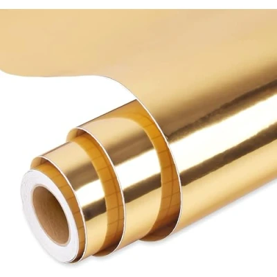 Image of Prime Vinyl Chrome Gold Permanent Roll, for Cricut, 12‘’ x 15 FT, Metallic Self Adhesive Vinyl, Silhouette Cameo, Home Decal, Easy to Weed