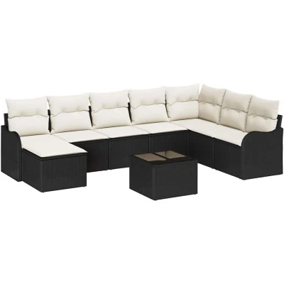 Image of vidaXL 8 Piece Garden Sofa Set with Cushions Brown Poly Rattan