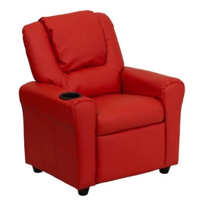 Image of Flash Furniture Contemporary Kids Recliner with Cup Holder and Headrest, Wood, Red Vinyl, 60.96 x 48.26 cm