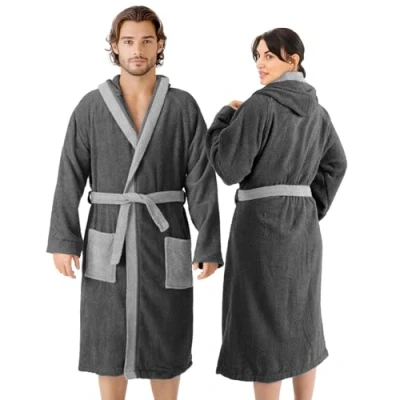 Image of HOMELEVEL Terry Bathrobe 100% Cotton Women Men Ladies and