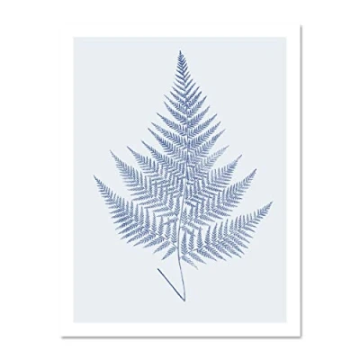 Image of Wee Blue Coo Botanics Cobalt Fern Eppusum Large White Framed Art Print Wall Poster 18x24 inch