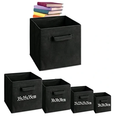Image of Fabric Foldable Square Canvas Storage Box Collapsible Folding Cubes Kids Toys Drawer (X Large (35x35x35cm), Black)