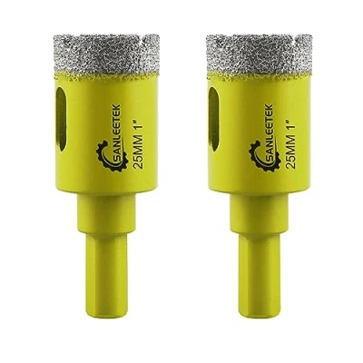Image of Dry Diamond Core Drill Bits 2pcs 25mm SANLEETEK Hole Saw with Triangle Shank for Ceramic Porcelain Tile Granite Marble Quartz Stoneware