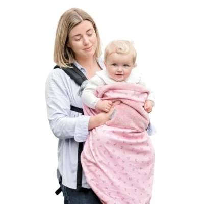 Image of Cheeky Chompers Baby Travel Blanket Lightweight, Attaches to Pushchair, Pram, Carrier, Car Seat Soft &amp; Cosy Fleece with Hand and Feet Pouches Ideal for Winter (Rainbow Rose)