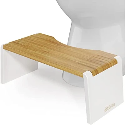 Image of Squatty Potty Stockholm Folding Bamboo Bathroom Toilet Stool, 17.78cm, Brown/White