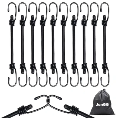 Image of JunGG Tensioning Elastic Straps with Hooks, Expander Set of 10, 30 cm Luggage Straps, Rubber Tensioners for Luggage, Camping, Load Securing Motorcycle, Roof Rack, Outdoor
