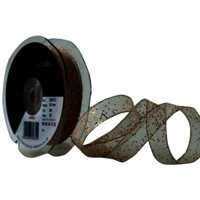 Image of Berisfords 15 mm Random Glitter Wire Edge Ribbon, Cream