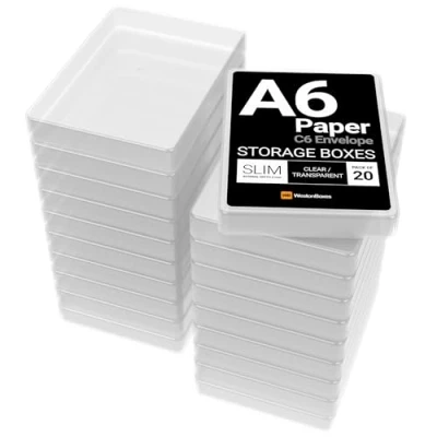 Image of WestonBoxes A6 Slim Plastic Presentation or Storage Boxes for Paper, Photos and Card (Transparent, 20)